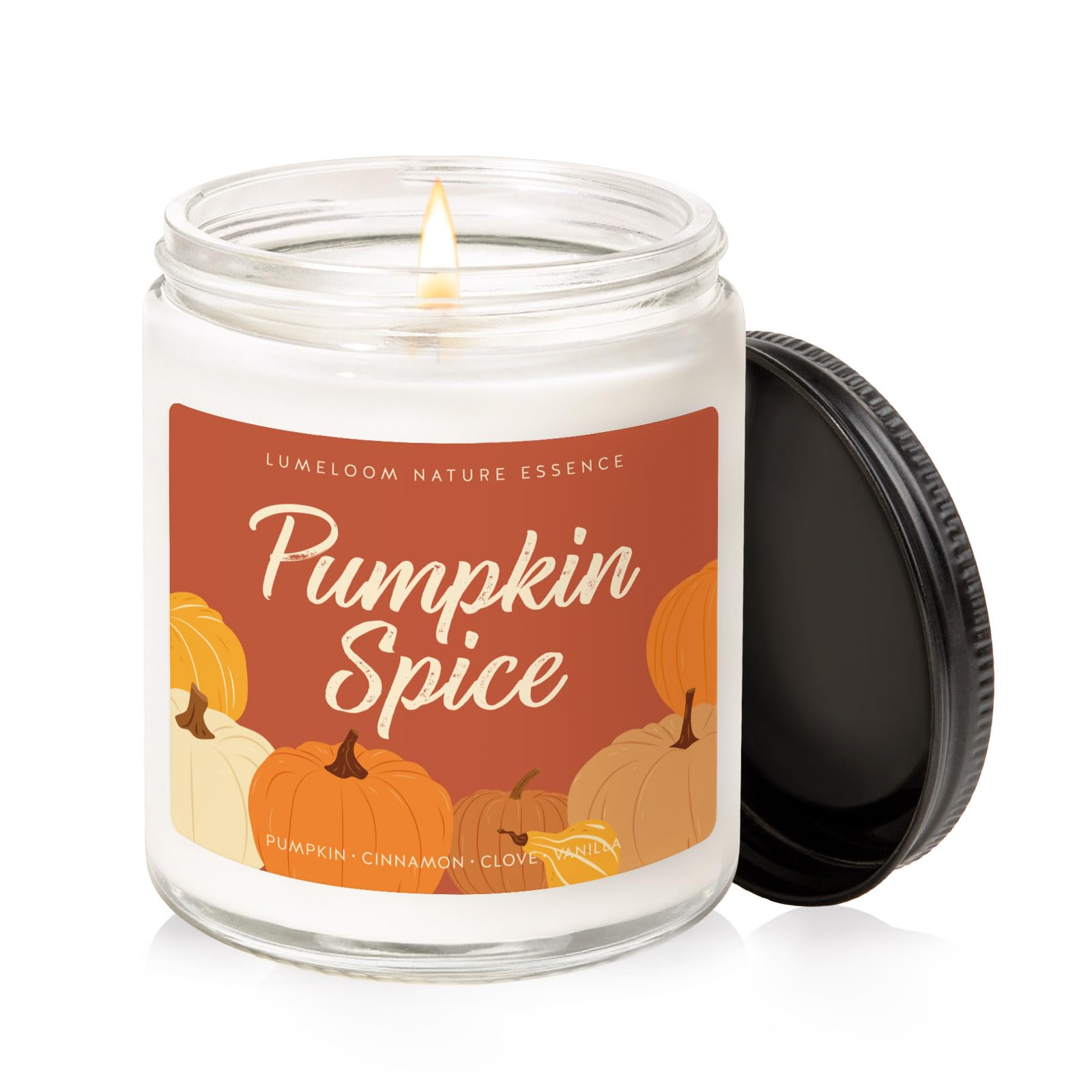 Pumpkin Candle, Fall Gifts - 9oz Cinnamon Pumpkin Spice Soy Wax Candle for Home Scented - Autumn Gifts for Women