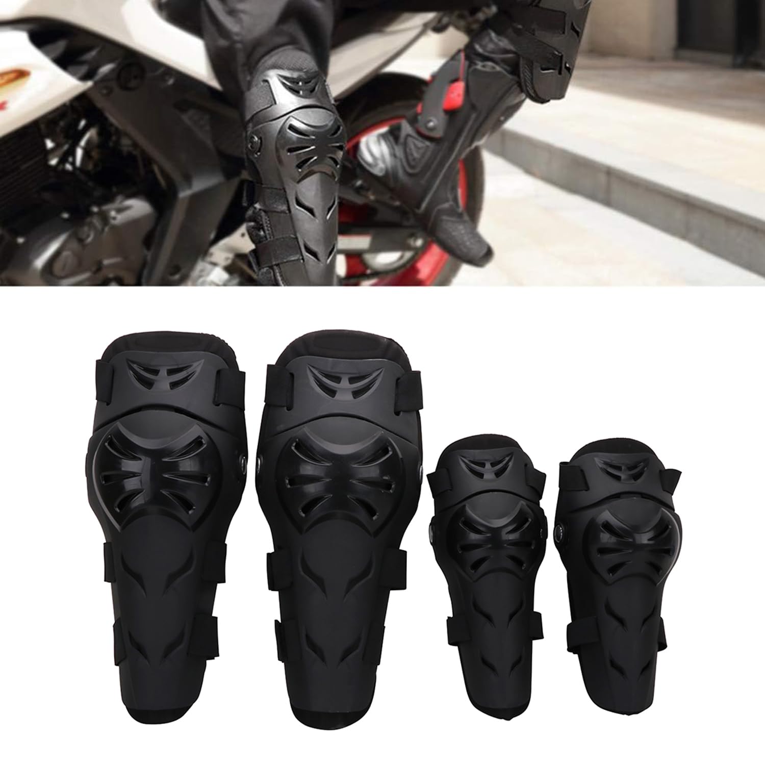 GES 4 Stuks Motorfiets & Fiets Volwassenen Legering Staal ATV Motocross Elleboog Knie-Scheenbeschermers Pads Protector Kit Motocross Racing (lang