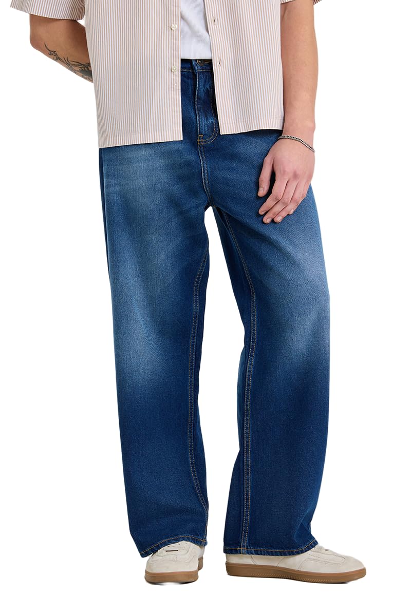 snitch Men Casual Jeans | Baggy Fit Wide-Leg Washed Design with Mid Rise | 100% Cotton Denim Fabric for All Day Comfort & Street Wear Look-picture-21