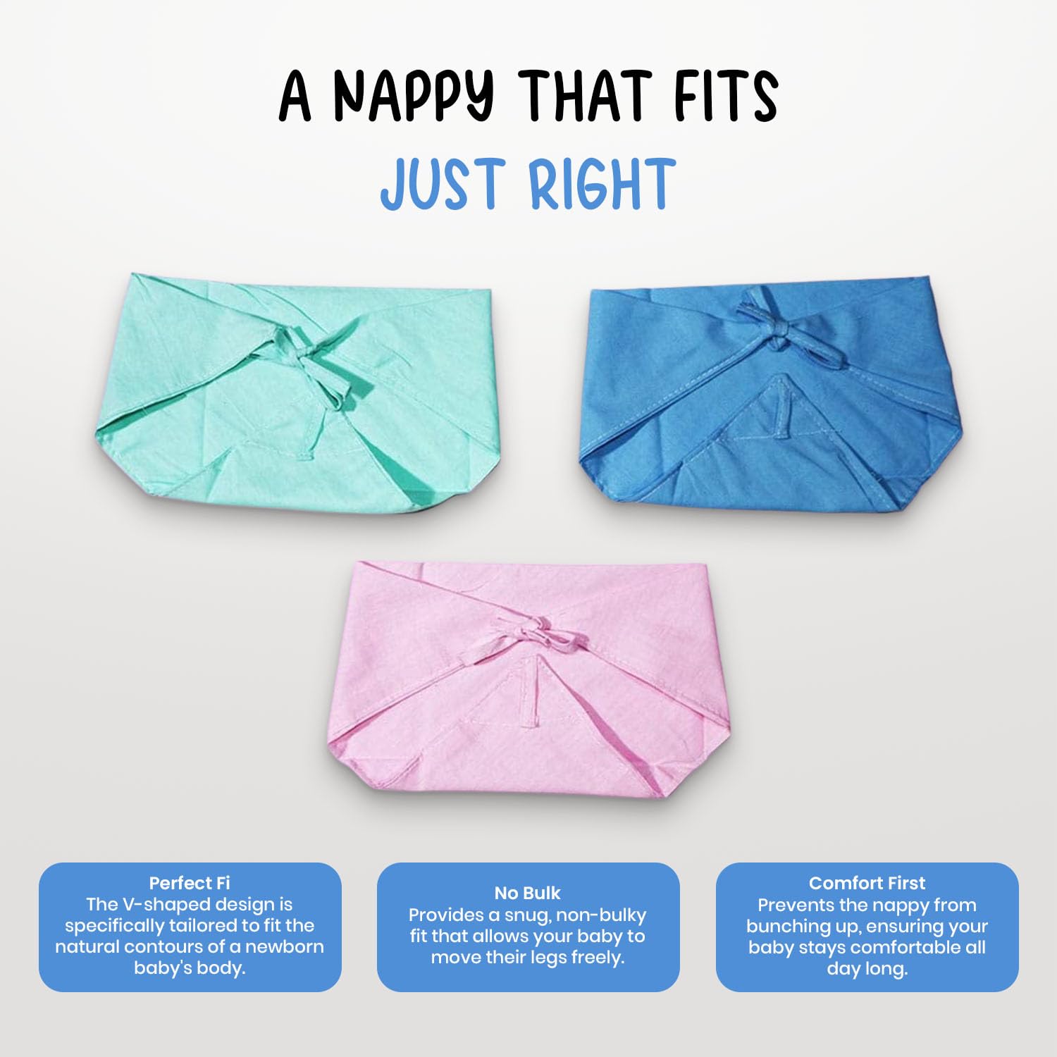 Nappy for New Born Baby - Set of 12 Pcs/Cotton Cloth Langot for Babies, 0-6 Months, Double Layer Nappies, V Shaped, Washable and Reusable, Pack of 12 - Image 5 thumbnail
