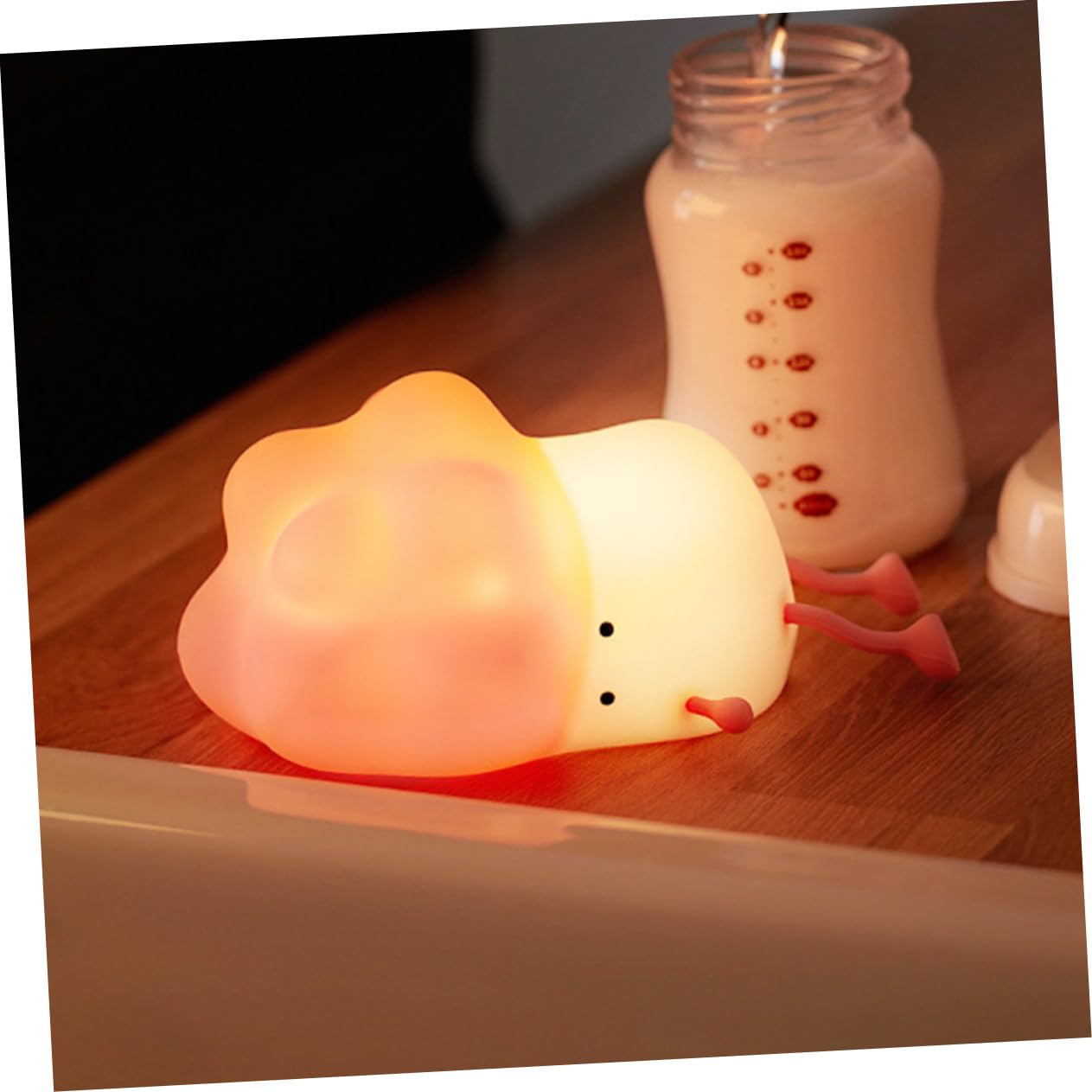 Lampada Notturna in Silicone Caricabatterie 1200mah, Luce Regolabile e Funzione Timer, Design Cartone Animato Rosa per Bambini