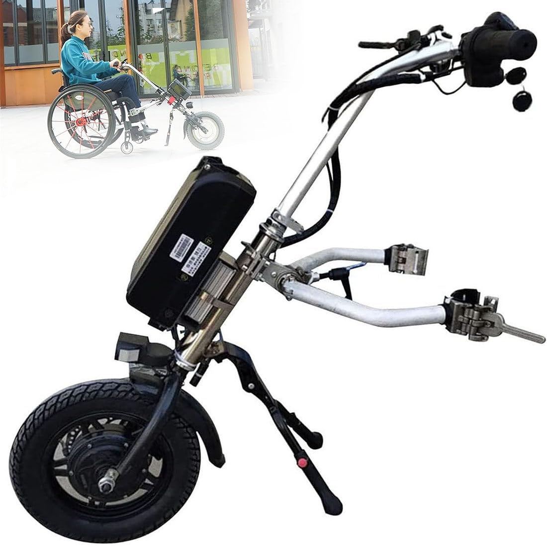 Kit de conversión de silla de ruedas eléctrica, motor de 500 W y 48 V, batería de litio de 16 Ah, accesorio de ciclo manual para dispositivo de tracción, ruedas de 12 pulgadas, alcance de hasta 65 km