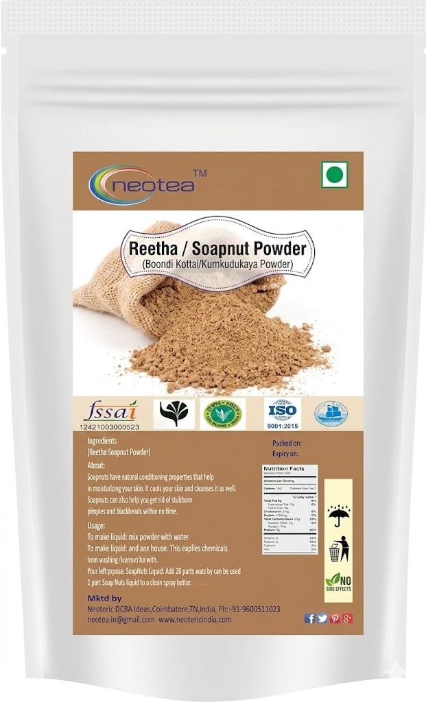 Neotea Soapnut Powder | Organic Reetha (Aritha) Powder | Boondi Kottai, Kumkudukaya | Natural Hair & Scalp Care | Sapindus Mukorossi for Hair Growth, Cleanser & Skin Care | 100% Pure & Chemical-Free 300 GM-image-5
