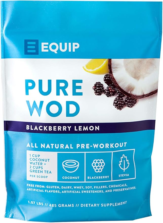 Equip Pure Wod Clean Pre Workout Supplement For Crossfit Paleo Caffeine From Green Tea Includes Bcaa Creatine Arginine Carnitine Citrulline Coconut Water Beta Alanine Blackberry Lemon Amazon Co Uk Health Personal
