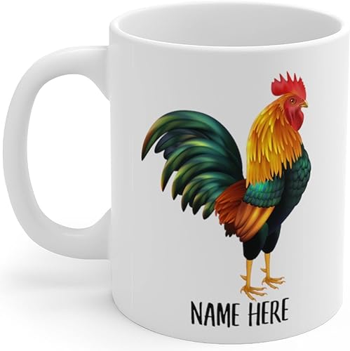 Lovesout Funny Chicken Rooster - Taza de café con nombre personalizado para Navidad, regalo 2025, color blanco, 11 onzas