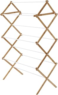 Space-Saving Collapsible Bamboo Laundry Drying Rack, 7-Tier Foldable Clothes Air-Dryer for Delicates, Towels, and Bedding, Wood Indoor Drying Rack