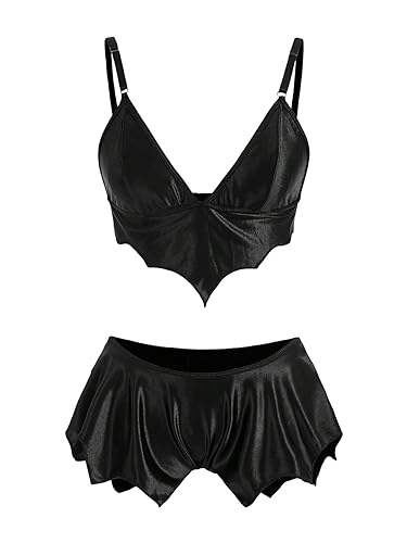 SOLY HUX Womens Lingerie Set Spaghetti Strap 2 Piece Goth Wireless Bras and Panties Set - Large - Pure Black