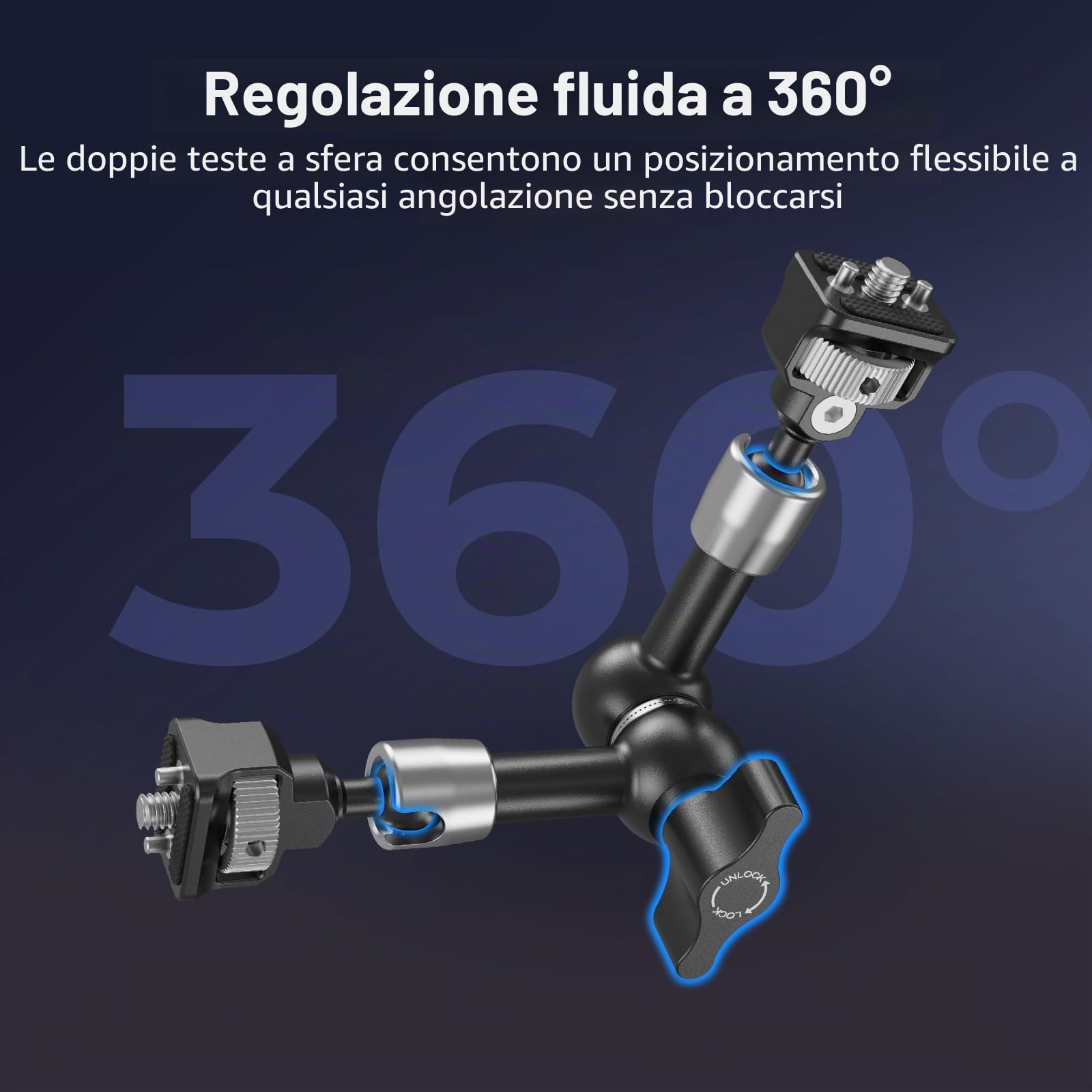 SmallRig 7'' Magic Arm con viti da 1/4"-20 e perni a molla, portata 1,5 kg, doppia testa a sfera a 360°, design antiscivolo per fotocamere/luci/monitor/microfoni/telefoni, 5308