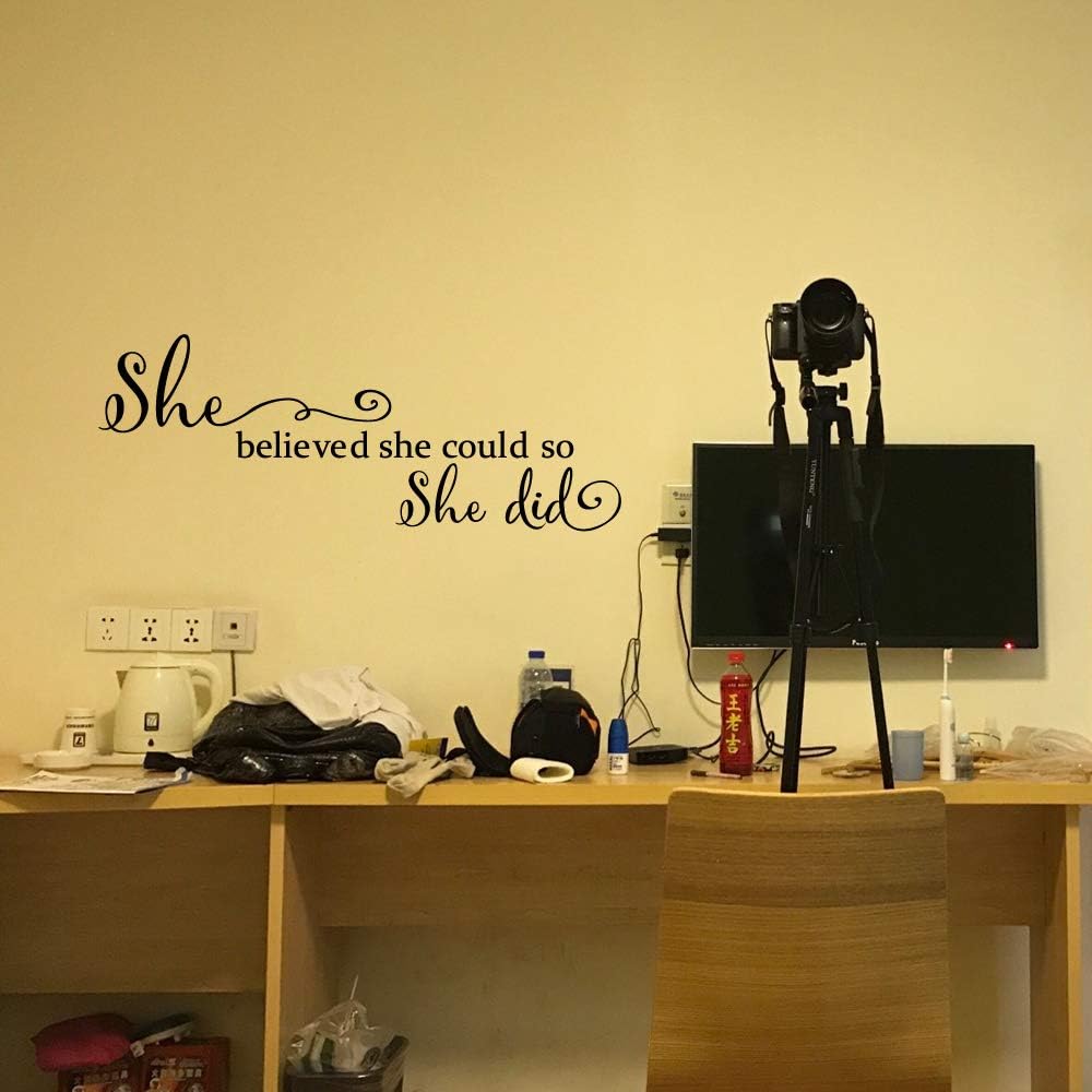 She Believed She Could so She Did - Carved Vinyl Separated Letters Wall Decal Inspirational Quote Words Sticker Girl Bedroom Art Decor