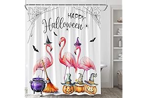 Halloween Flamingos: Spooky Shower Curtain Embrace Enchanting Watercolor Artistry