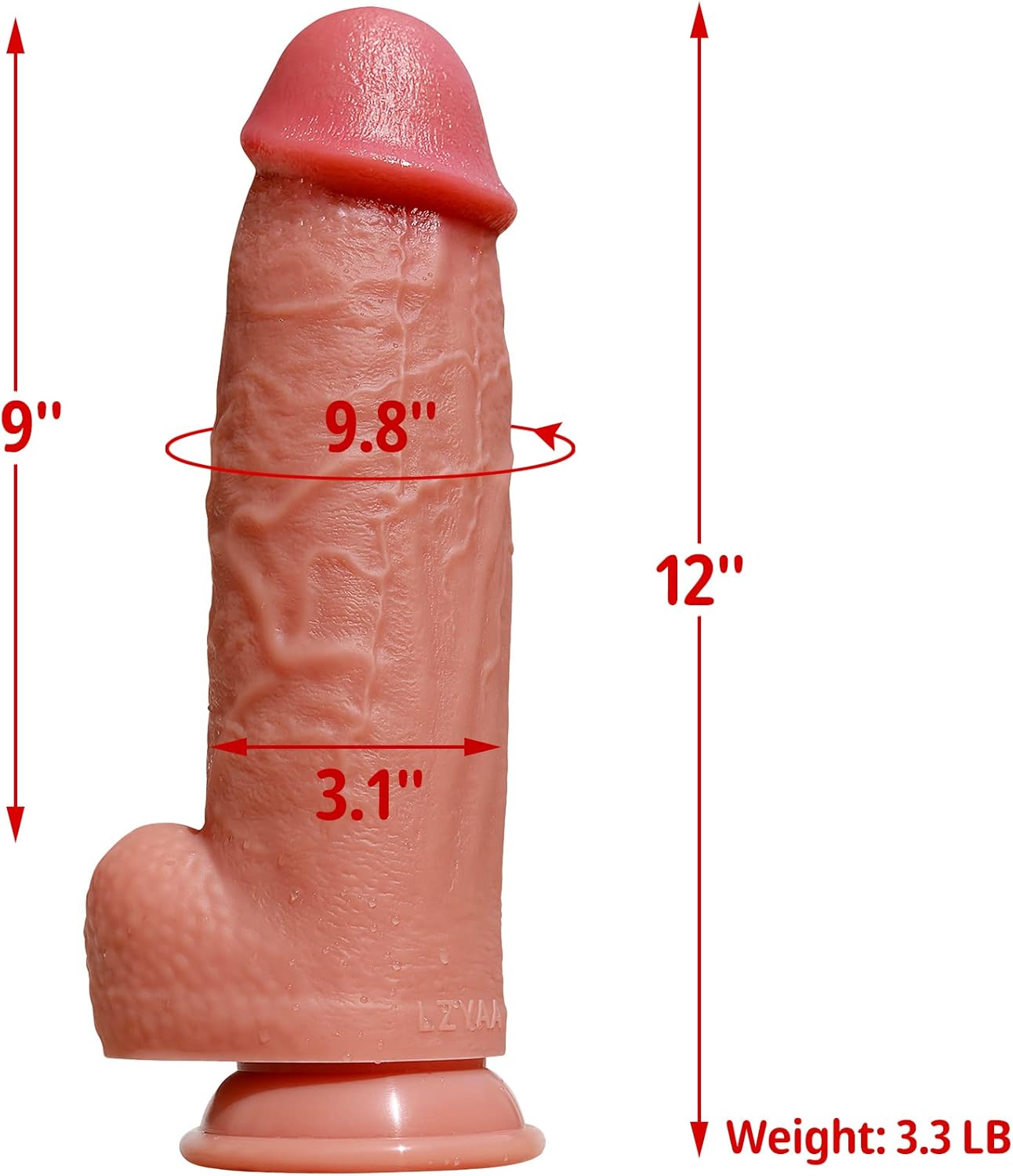 XXXL Realistic Dildo 3.1 Inch Diameter Double Layer Design 12 Inch Long Huge Thick Penis Silicone Material Big Dick Cock Adult Sex Toy Strong Suction Cup 2 Balls for Experienced Women