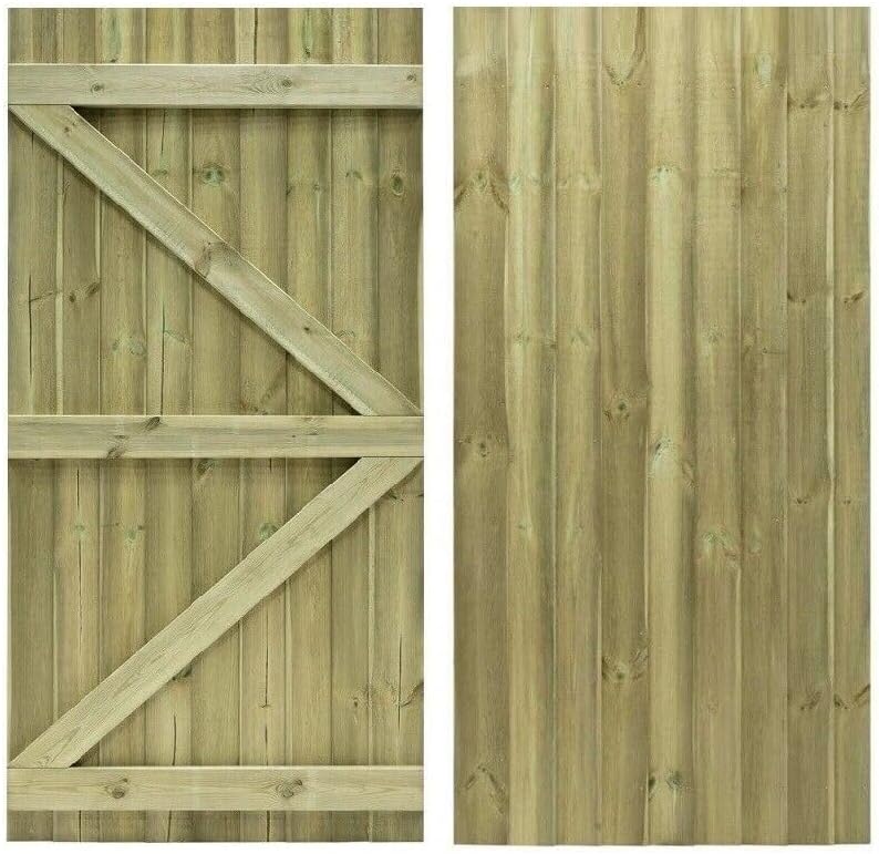 Premier Garden Supplies H.6ft (180cm) x W.90cm Pedestrian Side Entrance Wooden Timber Gate without a Hinge Pack Overlapping Feather Edge Boards with a Flat Top Design A thick Strong Semi-Braced Frame