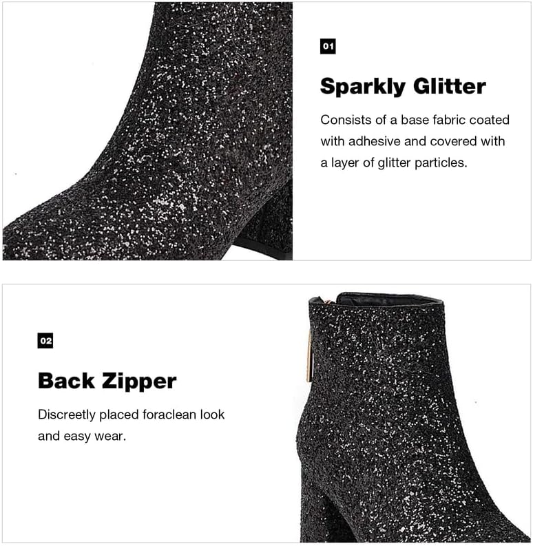 MAVMAX Women's Sequin Glitter Ankle Boots Chunky Heels Sparkly Booties - Image 4