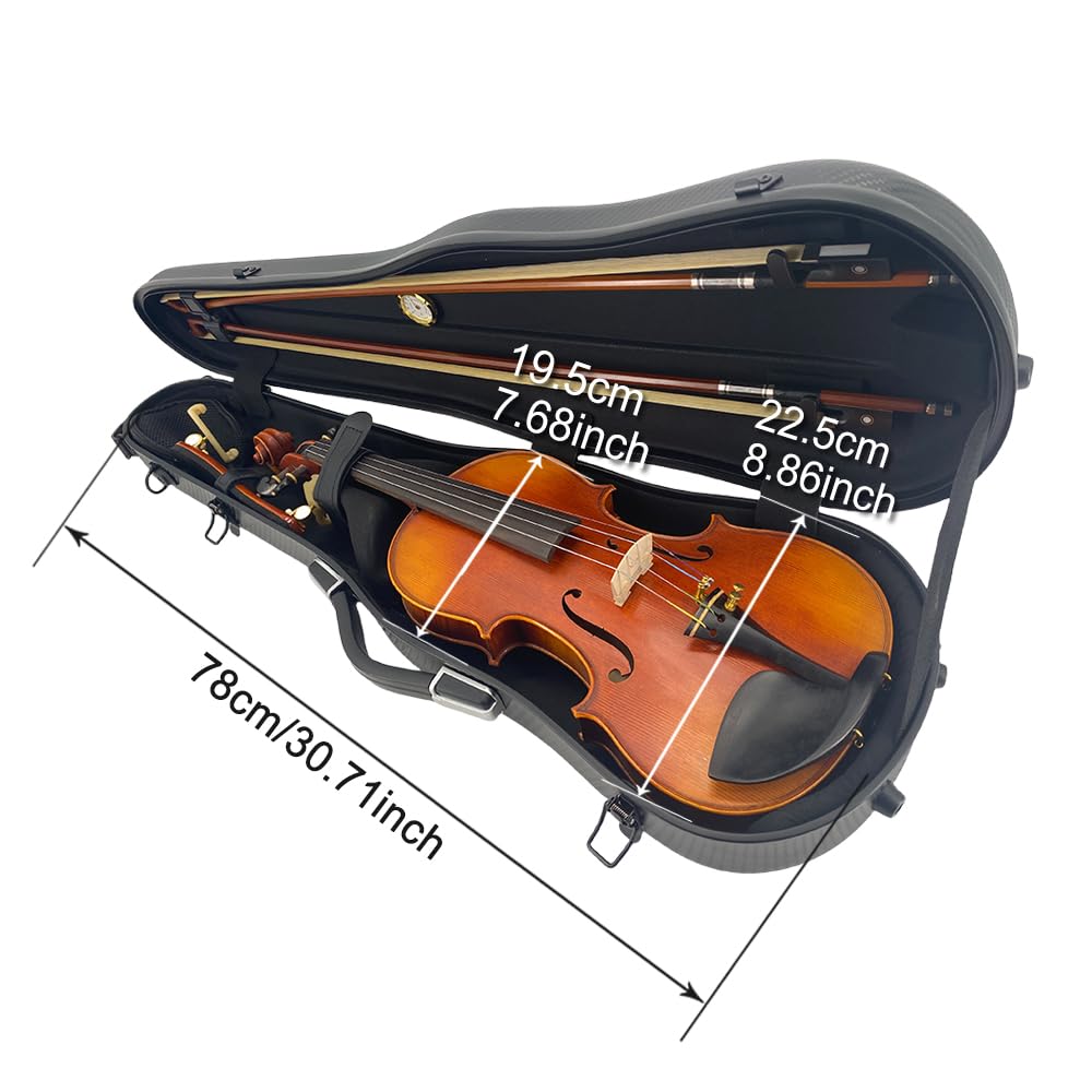 Custodia rigida per violino 4/4 con cinghie per zaino, ultra leggera, da viaggio, in fibra di carbonio, antigraffio, con igrometro, impermeabile Durabl (nero)