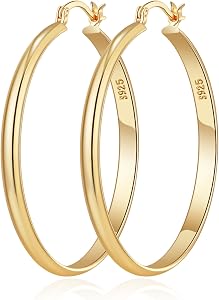 RANKEEF 3 mm Ancho Grandes Pendientes Aro Mujer Hipoalergenicos Post de Plata de Ley 925 Pendientes Dorados Mujer Ligeros 14K Oro Grandes Aros Plata 30/40/50/60mm