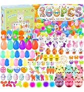 BicMan Prefilled Easter Eggs with Toys, 100 Pcs Plastic Easter Eggs Set, Easter Basket Stuffers f...