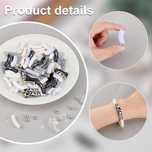 Miniatura 4 de PH PandaHall 296 cuentas de tubo acrílico para hacer pulseras de tubo de bambú, brazaletes de tubo curvado, cuentas de tubo curvado, cuentas de