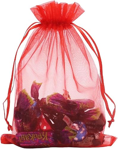 Miniatura 5 de HRX Package Bolsas de organza rojas, 100 unidades, 5 x 7 pulgadas, regalo de Navidad, bolsas con cordón, bolsas de joyería de malla para recuerdos