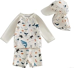 Traje Baño Manga Larga con Protección contra Erupciones para Bebé Niño Pequeño con Sombrero para el Sol Traje baño de Uso Profesional