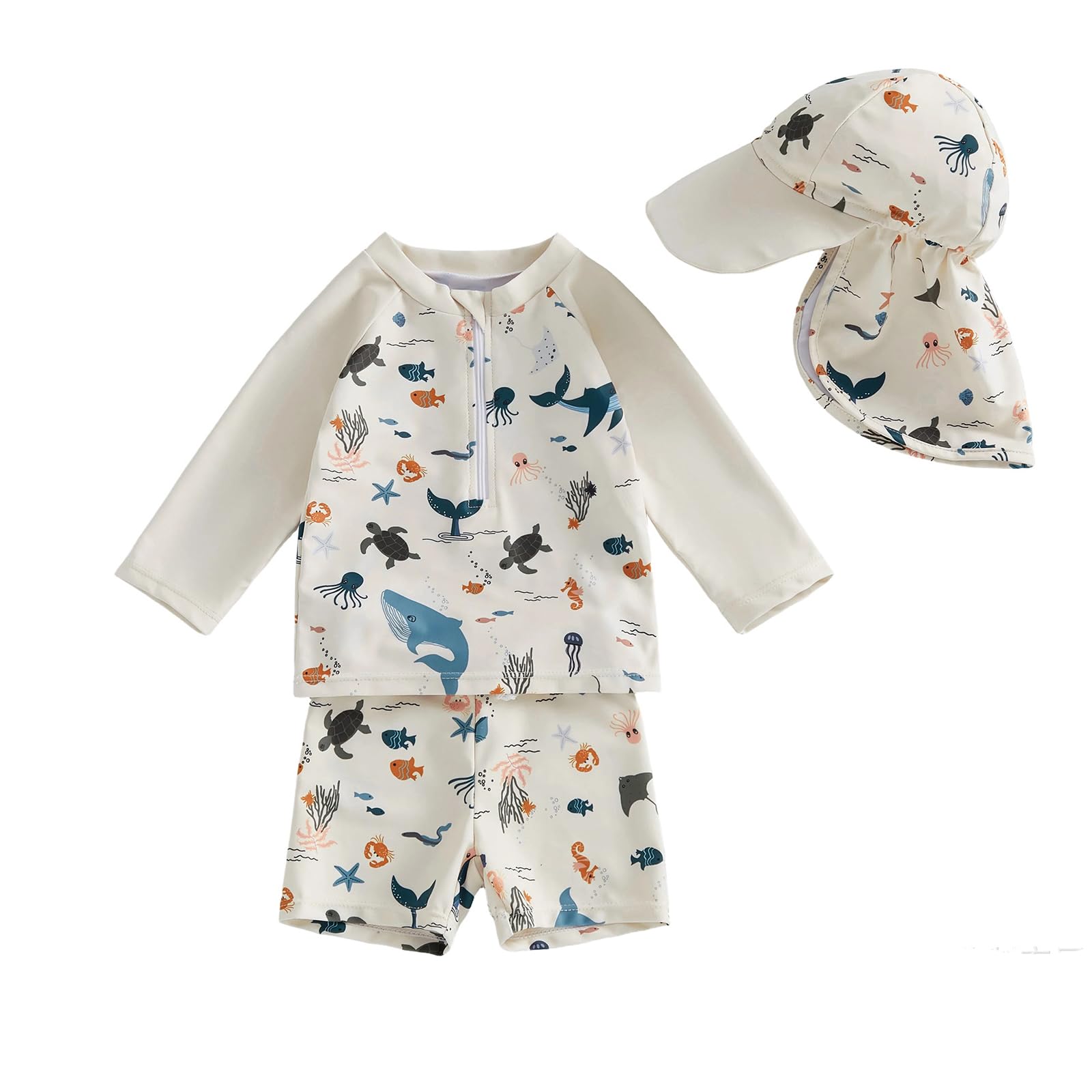 Traje Baño Manga Larga con Protección contra Erupciones para Bebé Niño Pequeño con Sombrero para el Sol Traje baño de Uso Profesional