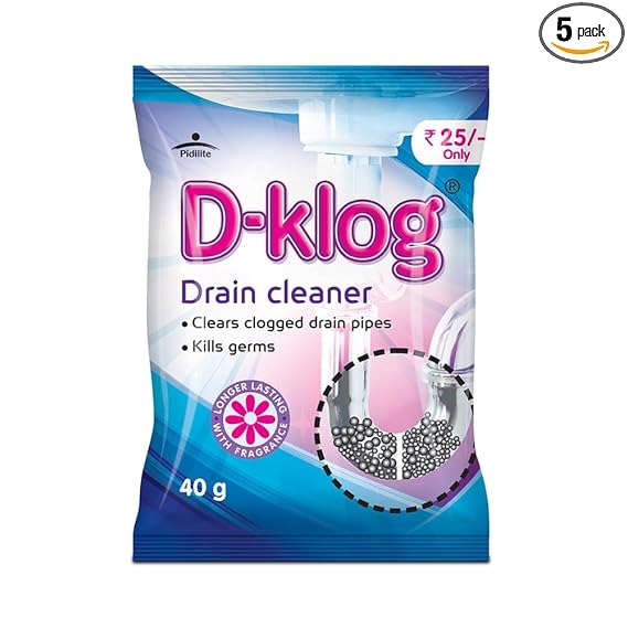 D-Klog Drain Cleaner Powder (40g x 5N), Removes Clogs, Blockages in Washbasin, Septic Tank, Sinks, Pipes within 30 mins. Drain expert | Sink cleaner| Toilet Cleaner | No manual hassle required (5)