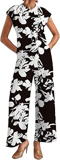 Mono para mujer, diseño floral, multicolor, manga corta, pierna ancha, traje de verano, elegante, informal, cómodo para vacaciones, fiestas, pantalones de tela, palazzo, ligero, aireado