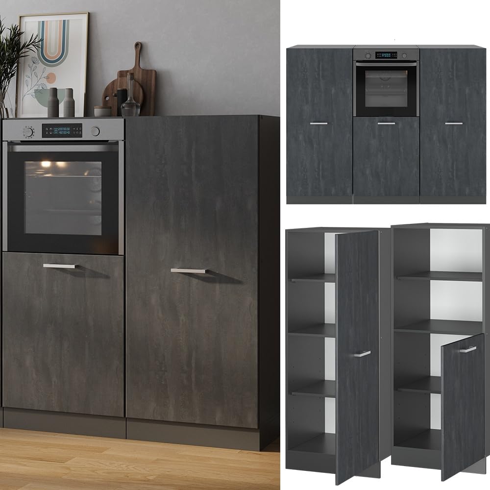 Vicco Küchenblock R-Line, Schwarz Beton/Anthrazit, 180 cm