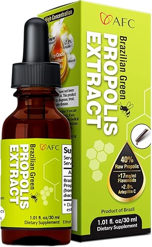 AFC Extracto de propóleo verde brasileño de Japón Artepilina C más alta ( 2.8% o 28mgml) y flavonoides ( 17 mgml), calidad premium, para refuerzo