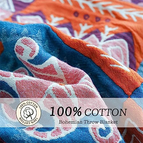 Image of MSGKV Boho Throw Blanket 60 inchx80 inch 100% Cotton Checkered Throw for Couch