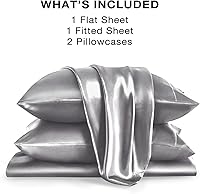 Vista 8 de HENGWEI - Juego de sábanas de satén, tamaño Cal King, 4 piezas sedosas con bolsillo profundo, juego de ropa de cama suave de lujo, transpirable