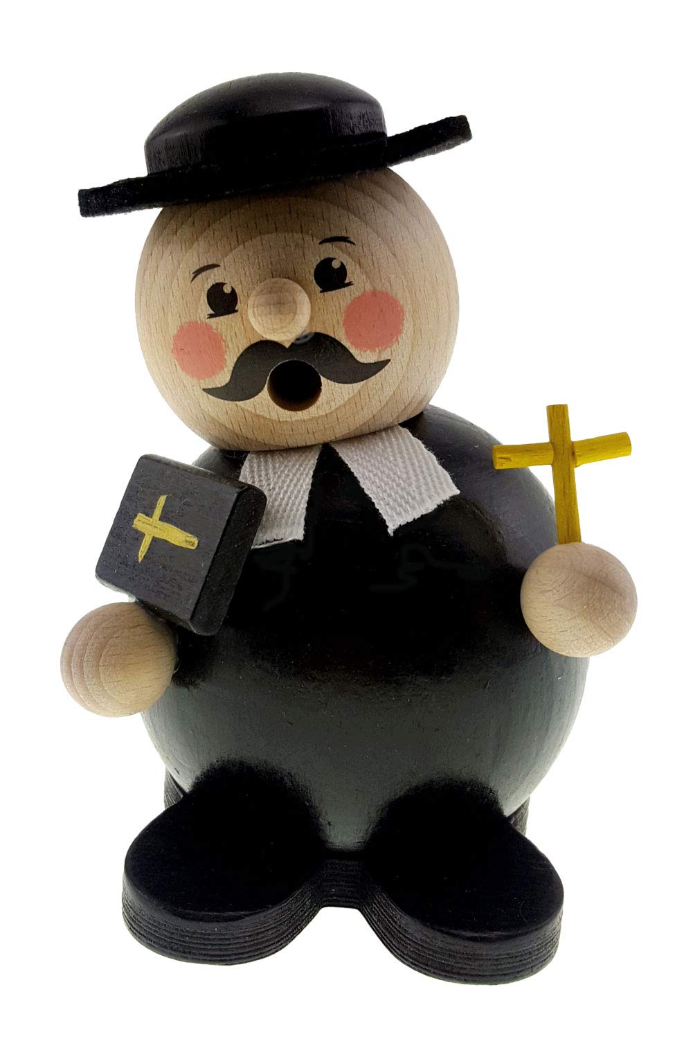 Hess Holzspielzeug Wooden Ball Smoker, Pastor, Approx, Decoration for The Advent and Christmas Season from The Ore Mountains, Beech, Black, ca. 12 cm