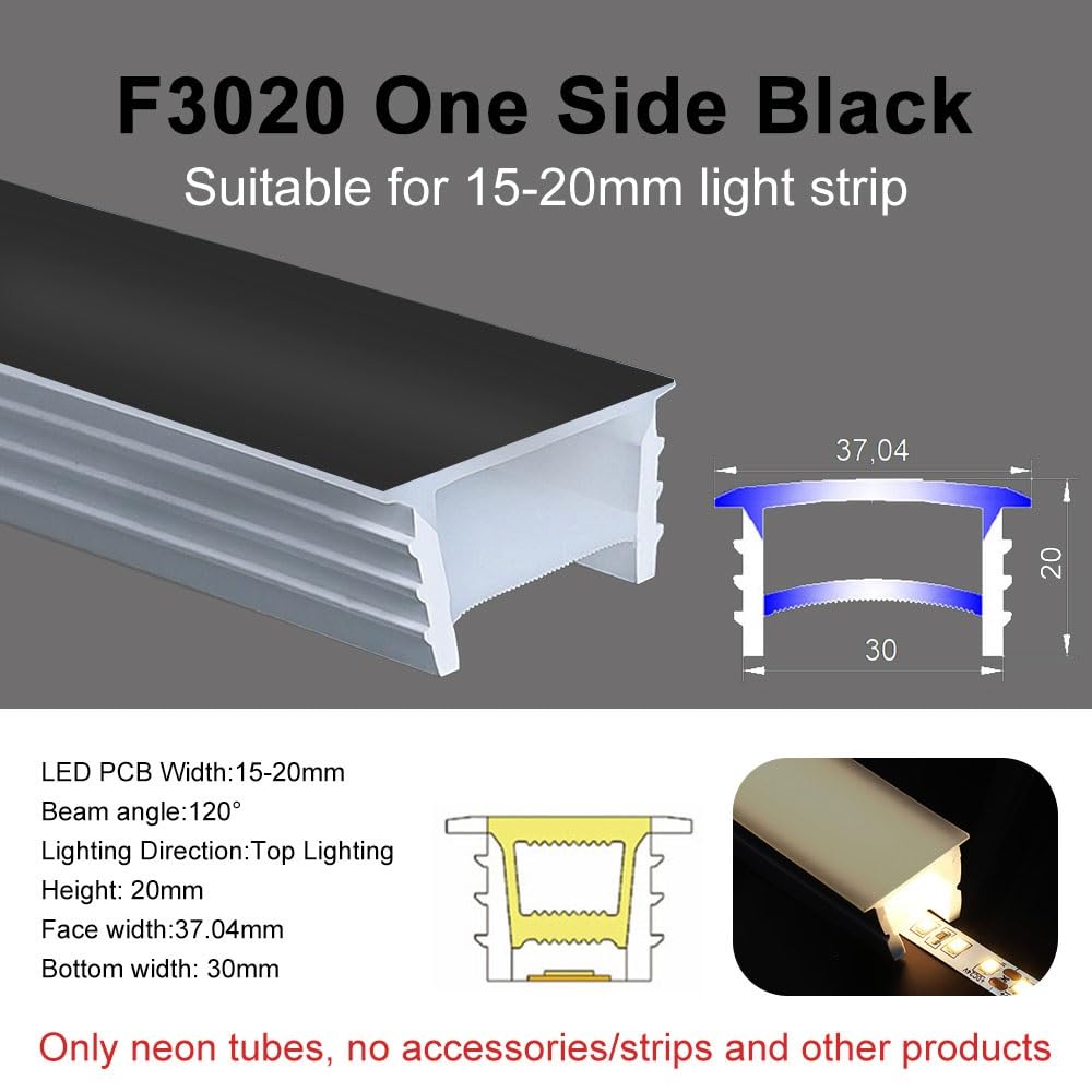 LED-Neon-Flexschlauch – Silikonhülle for Innenbandleuchten, 1–10 m Länge, hochtemperaturbeständig, 120-Grad-Abstrahlwinkel(Black,F2020-3meters)