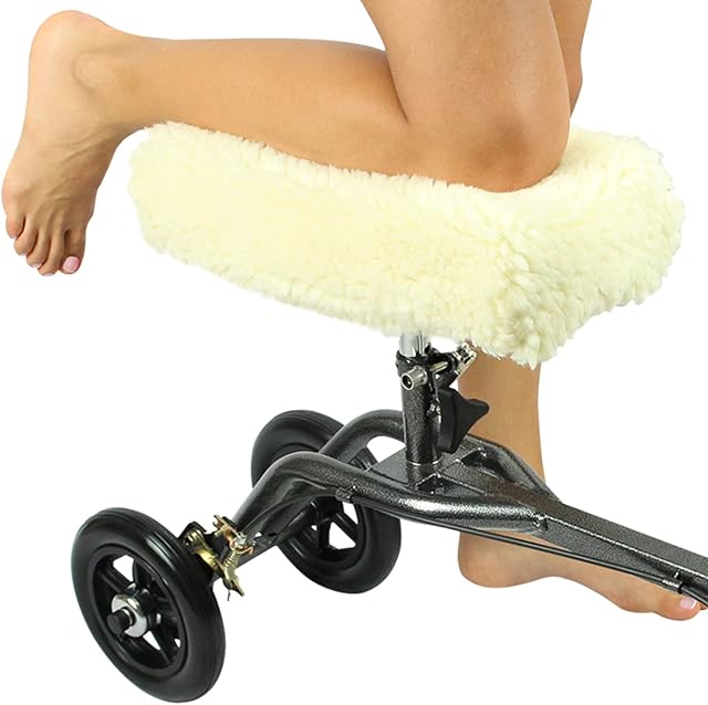 VIVE Knee Scooter Pad Cover - Plush Faux Sheepskin, Memory Foam Walker Rover Cushion - Accessory for Roller - Leg Cart Improves Comfort During Injury - Padded, Washable Protector Pillow