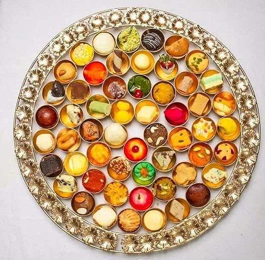 Brass Industry Round Shape Special 56 Bhog Thali Poojan/Pooja Traditional Thali Set for Home mandir Pooja thali Decorative .(Colour : Gold)-image-4