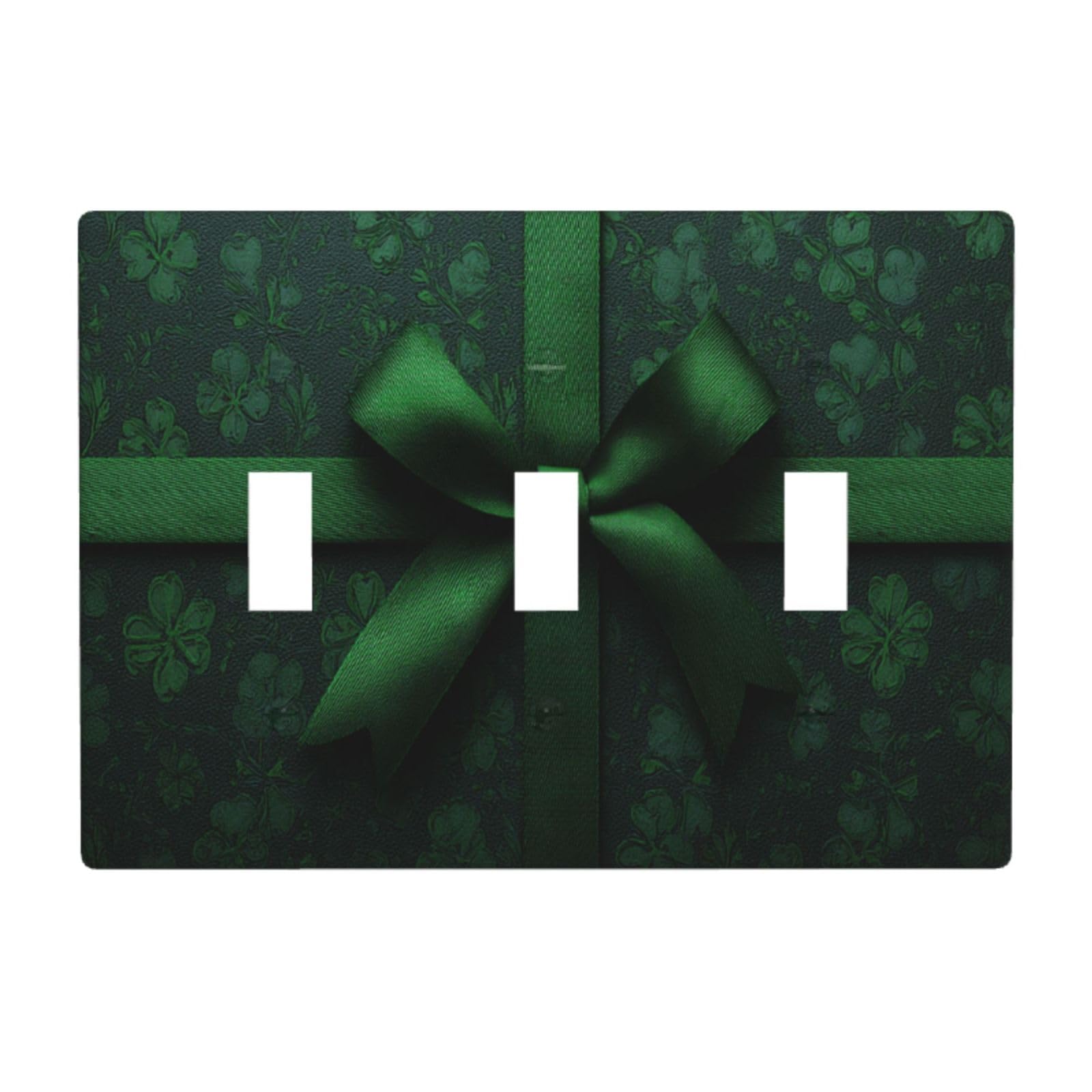 Green Ribbon and Clover St. Patrick's Day Light Switch Covers 3 Gang Triple Toggle Wall Plate Switchplate Electrical Faceplate for Bathroom Kitchen Bedroom Decor