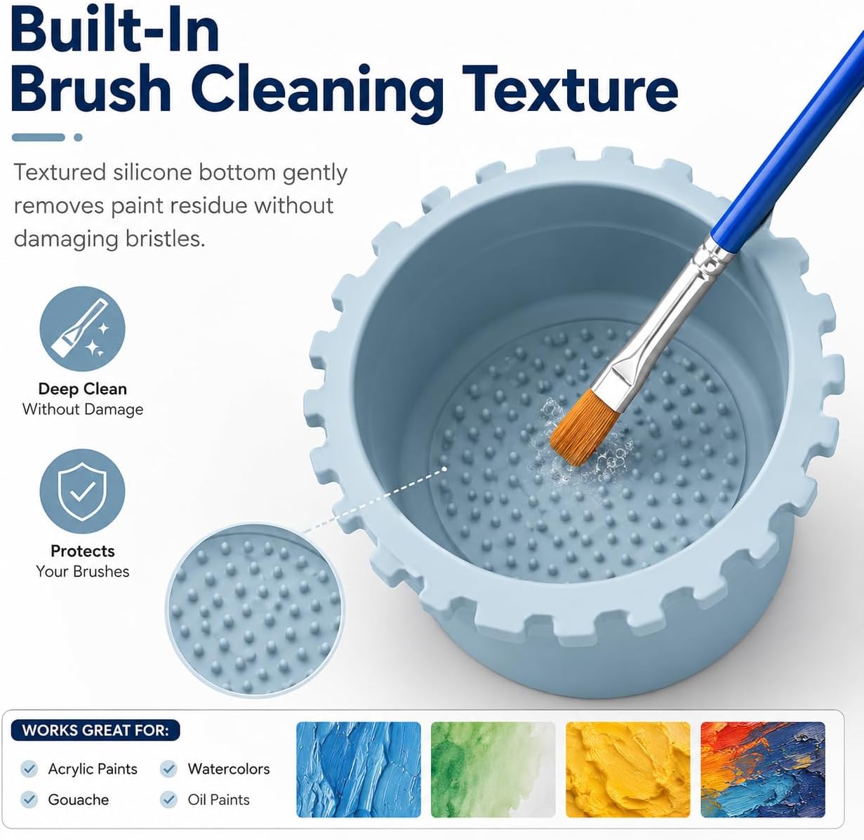 Paint Brush Cleaner Rinse Cup (All-in-One), Foldable Brushes Holder & Brush Cleaning Cup for Acrylic, Watercolor, Oil Paints and Water-Based Mediums, for Fine Art, Studio, Classroom