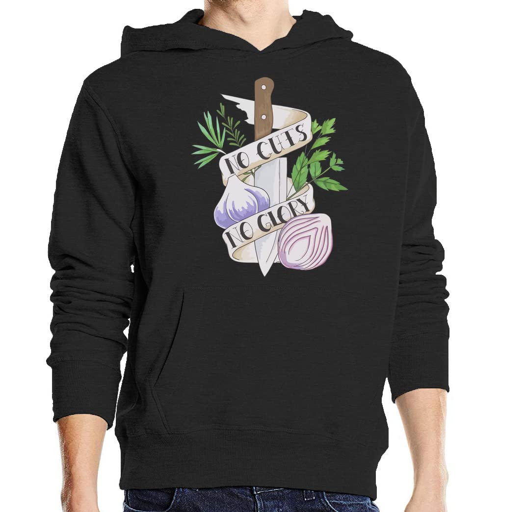 No Cuts No Glory zabawna kuchnia gotowanie sztuka unisex mieszanka bawełny bluza z kapturem bluza z kapturem czarna, Czarny, XXL