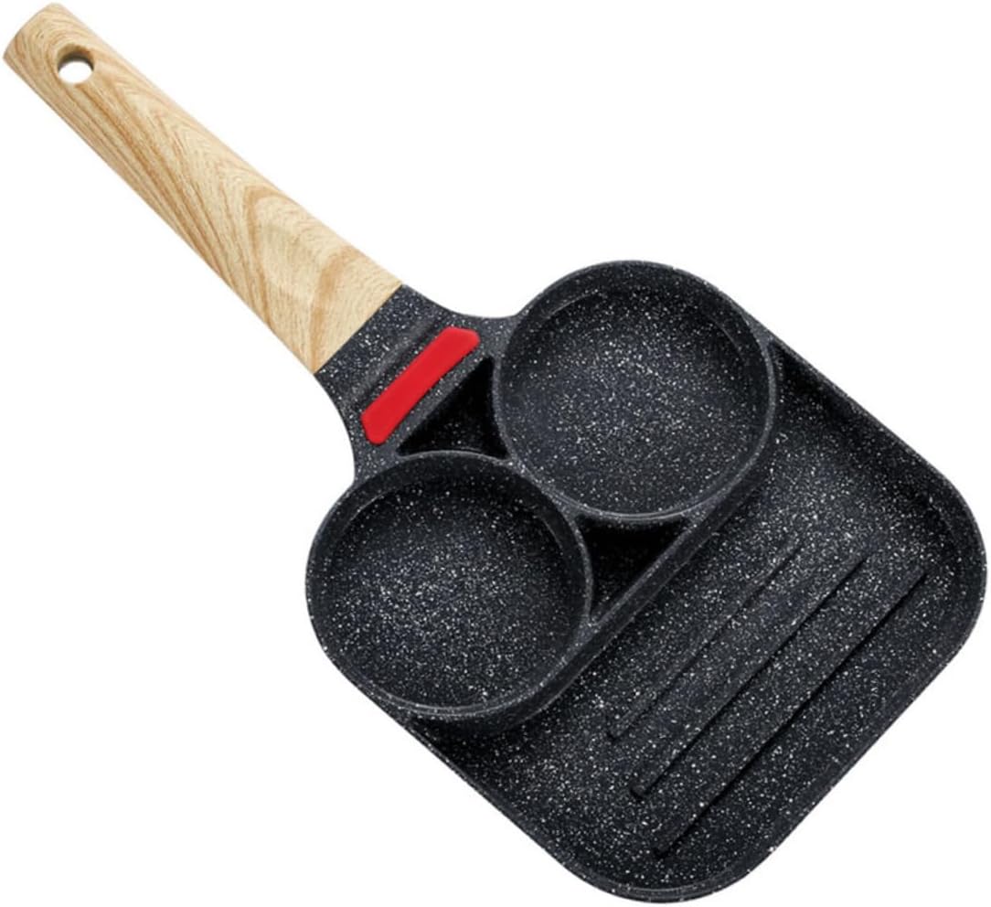 Non-stick Omelette Pan Set 3-compartment Griddle Pan for Stove Top Egg Cooker Pancake Pot Easy Clean