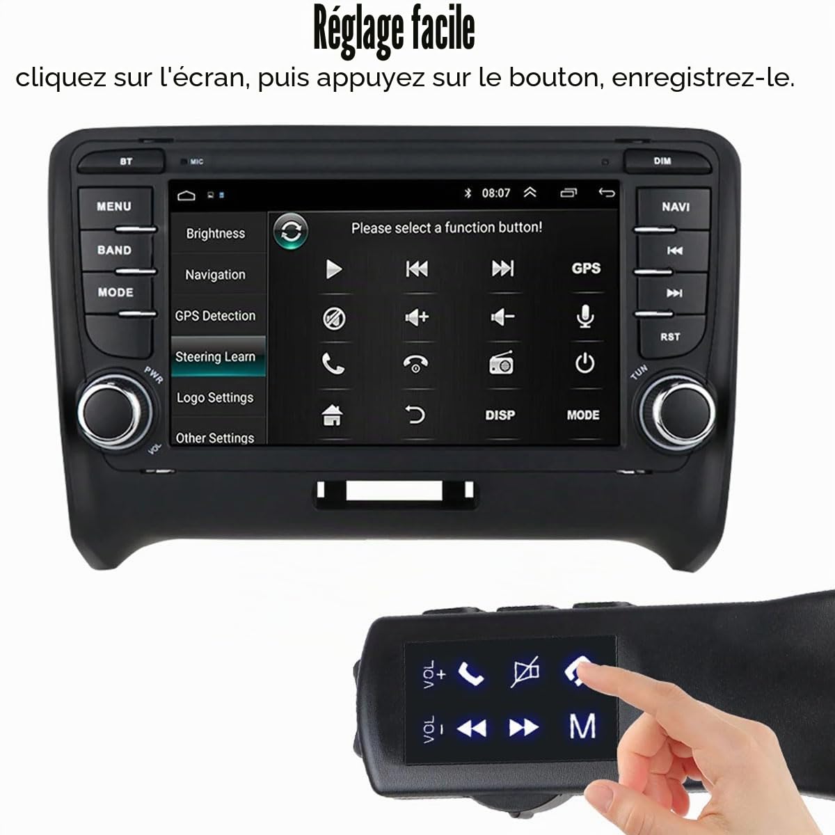 Bouton de télécommande Universelle Intelligente du Volant, télécommande Multifonction de Volume du Volant de 8 clés pour Android Wince System Navigation GPS Lecteur multimédia DVD Radio