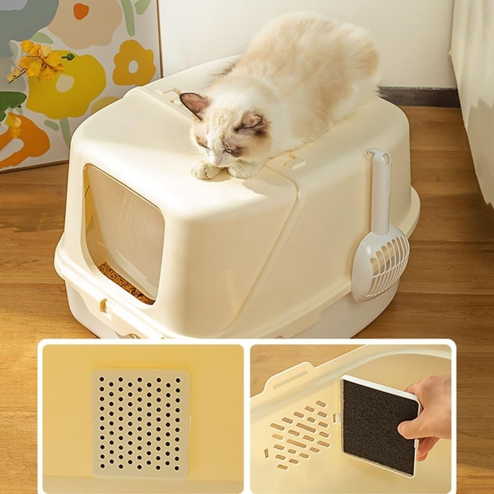 Pet Toilet Caja de Arena for Gatos Cerrada con Tapa y Puerta abatible, Bandeja de plástico fácil de Limpiar Litter Box(Yellow)