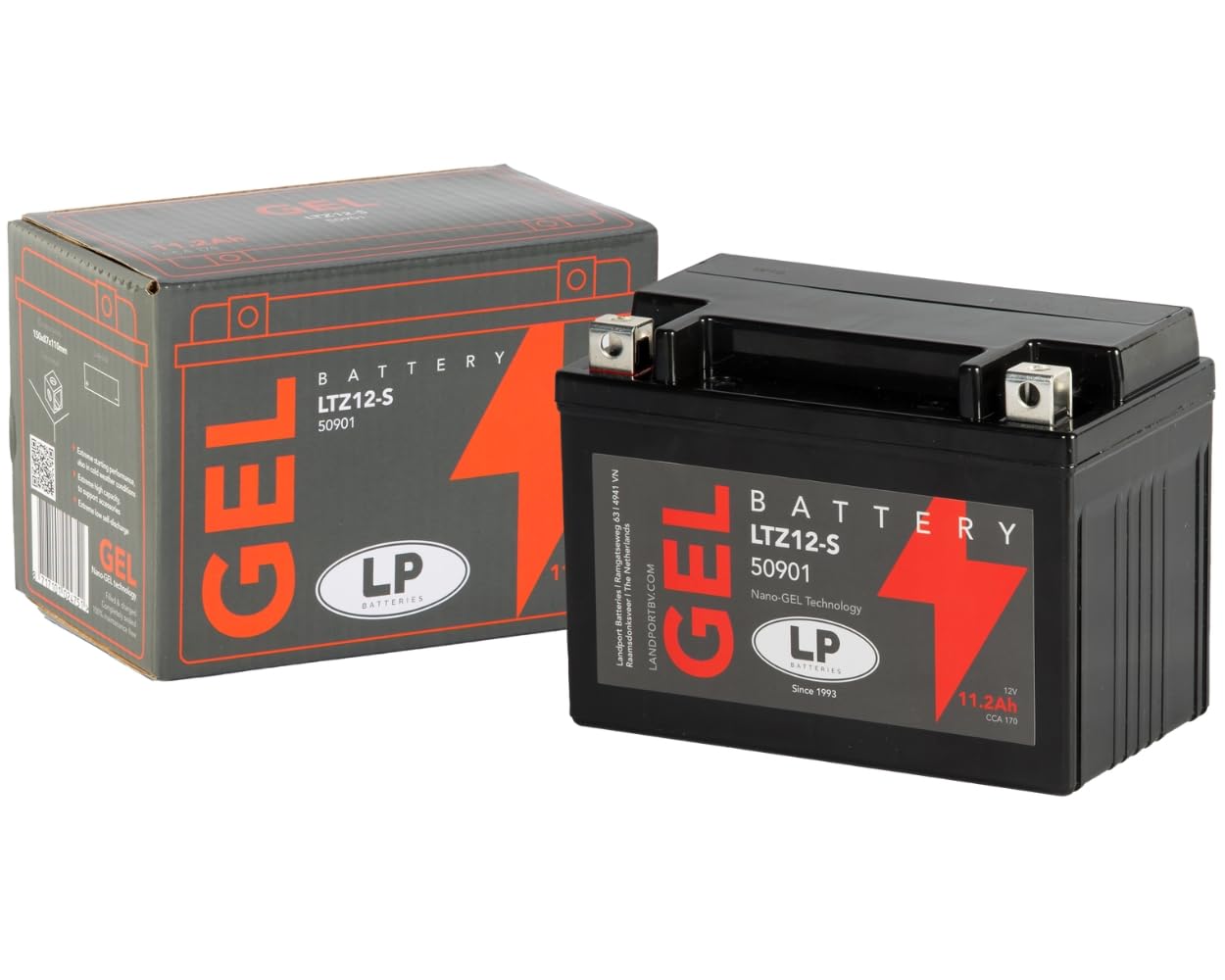 YTX12A-BS Motorradbatterie GEL 12V 11,2Ah LANDPORT LTZ12-S YTZ12S 51013