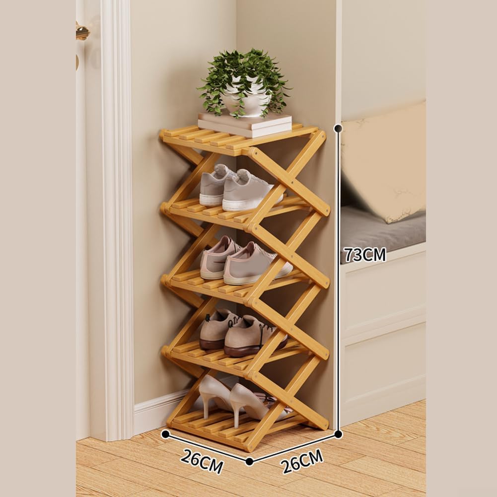 Étagère à chaussures pliable en bois avec 5 étagères pour entrée, dortoir, appartement et placard - Pas de montage nécessaire