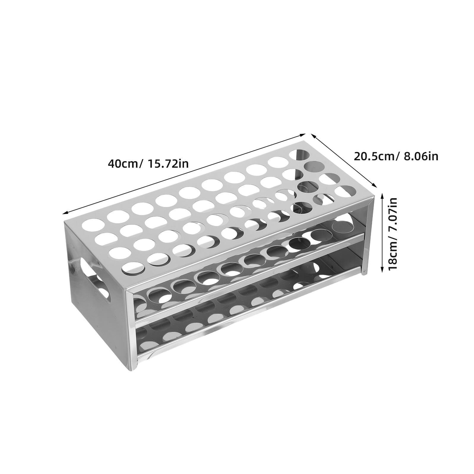 Gradilla para Tubos de Laboratorio Acero Inoxidable 20,5X40 CM Soporte Perforado Organizador para Experimentos Científicos Estante Resistente para Tubos de Ensayo y Muestras