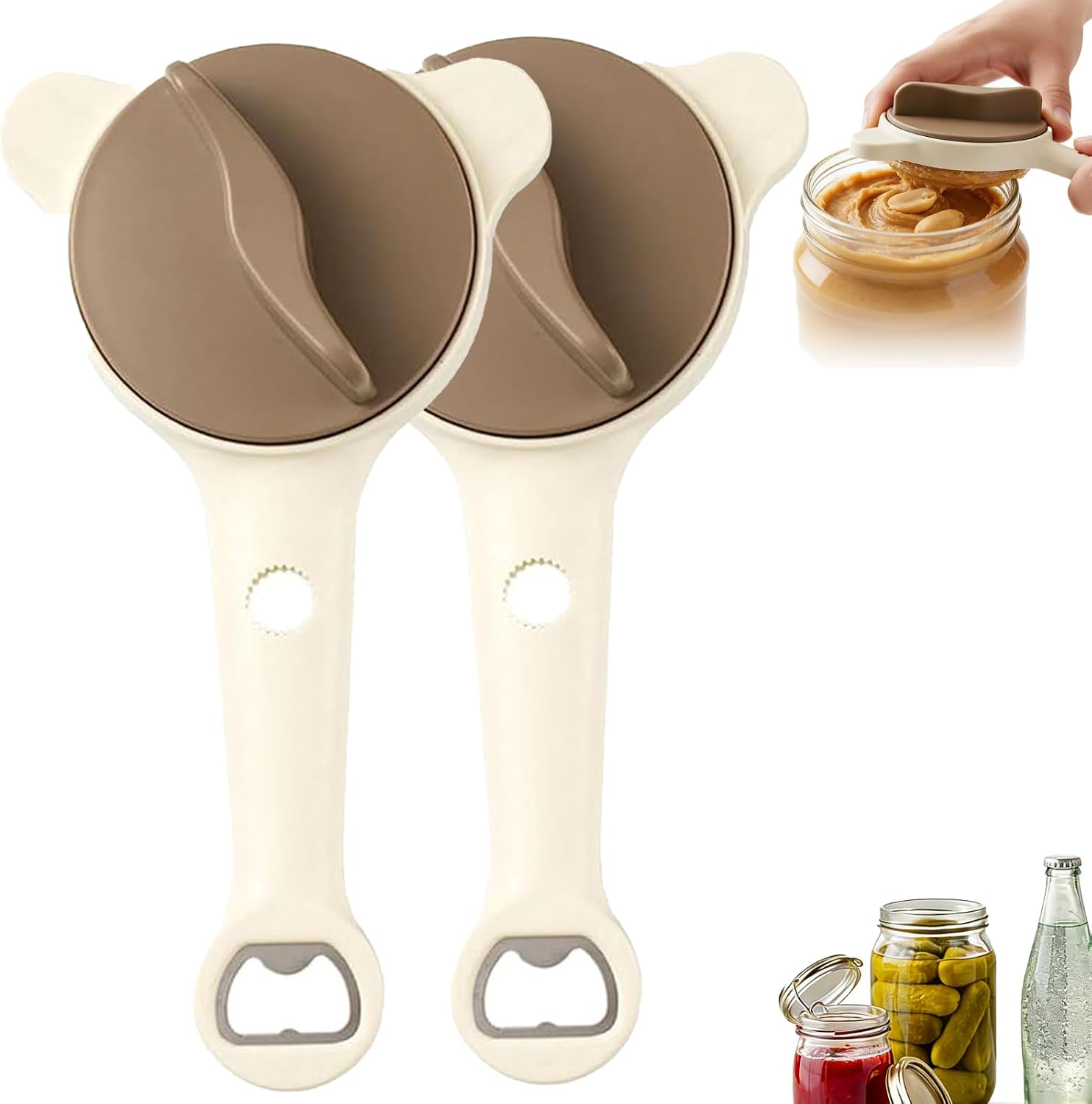 2026 New 4-in-1 Jar Opener, Adjustable Three Claw Bottle Opener with Non Slip Teeth for Seniors, Fits Kitchen Jars, Bottles & Cans (2PCS)