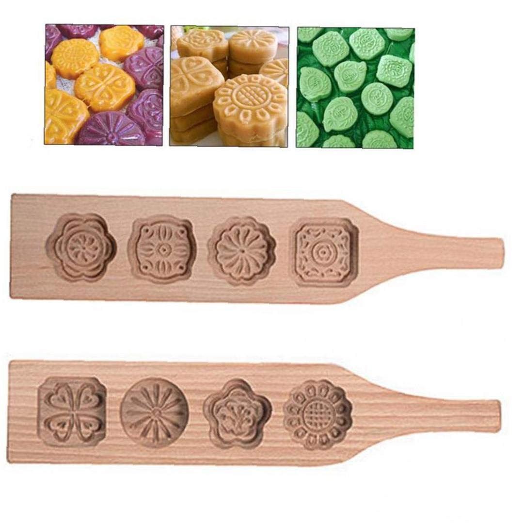 Wooden Baking Mold Traditional Cookie Press Wooden Moon Cake Mold With ...
