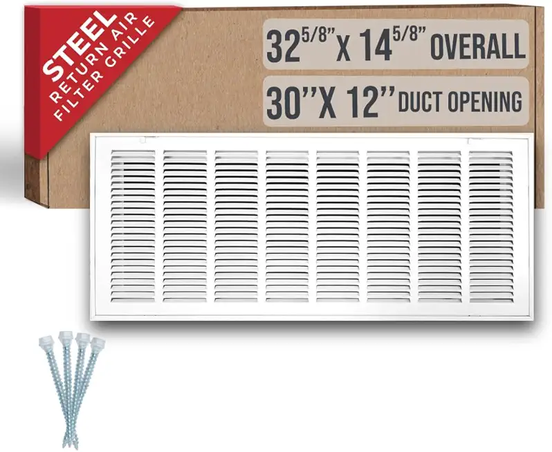 Fits 30x12 Duct Opening | Steel Return Air Filter Grille by Handua [Removable Door] for 1-inch Filters | Vent Cover Grill | White | HVAC Cold Air Inta
