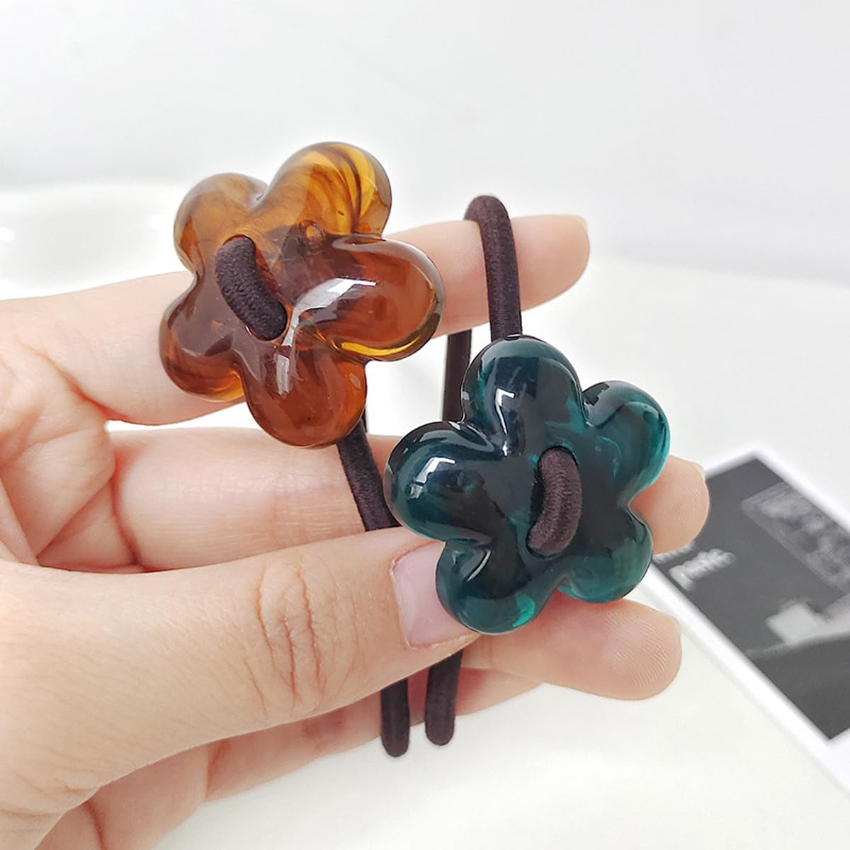 Amazon.com : 15Pcs Resin Flower Elastic Hair Ties Soft  display picture 1