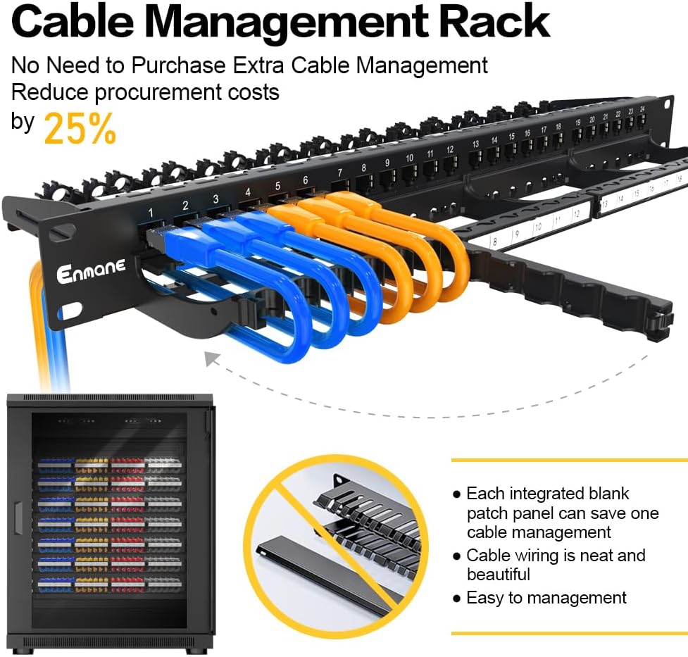 Patch Panel 24 Port Blank Keystone Patch Panel RJ45 Patch Panel with Smart Cable Management for 19 inch Rack Mount (Shielded)