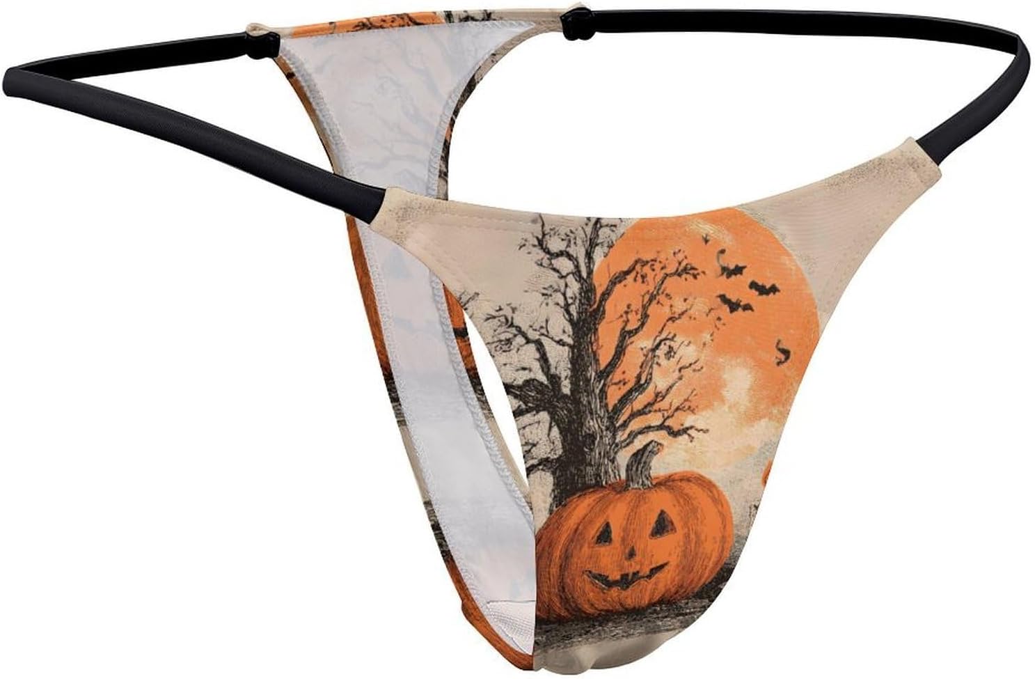 Vintage Pump-kin Scene Halloween Sexy G String Thongs for Women Underwear | Seamless Panties Lingerie Breathable Low Rise No Show