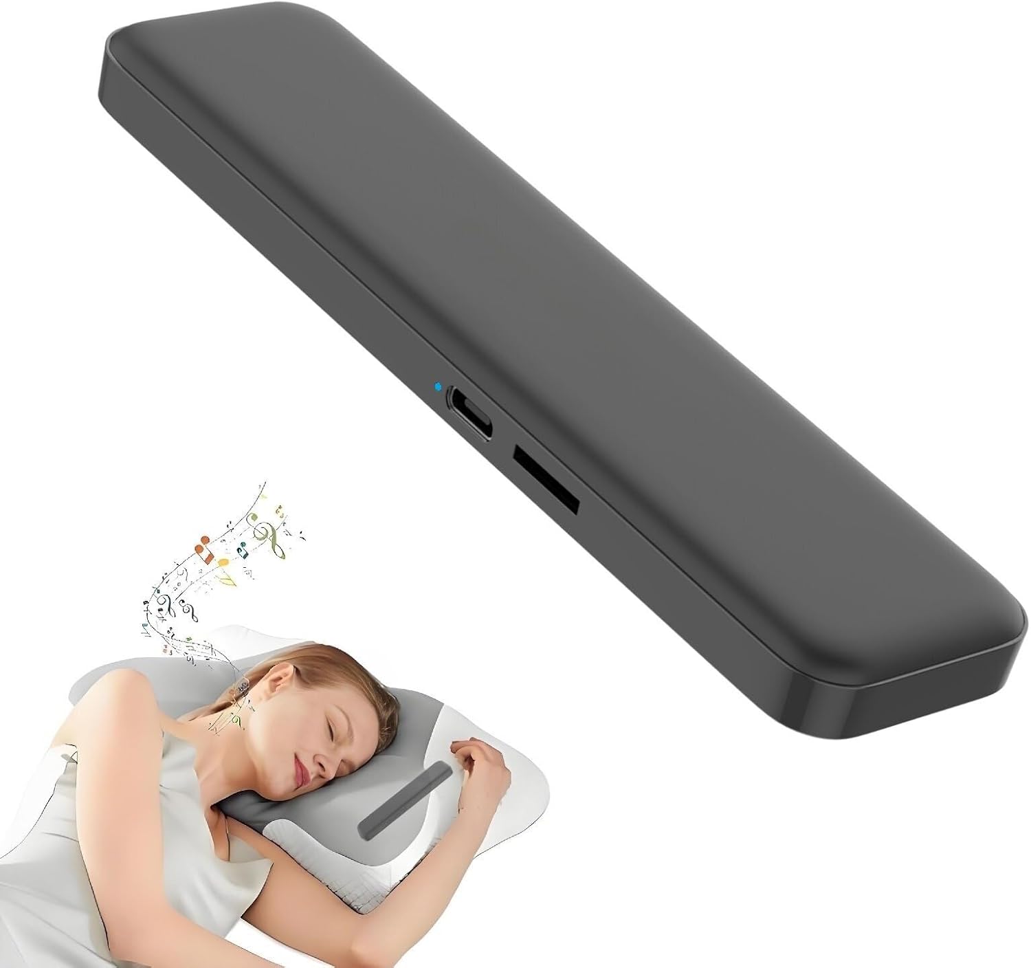 Bone Conduction Pillow Speaker for Sleep,Included 8G TF Card Privacy Under Pillow Travel Bluetooth Sleep Bar Pillow Speaker for Side Sleeper,3D Deep Bass with Timer,Volume Adjustment